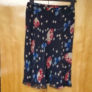Gorgeous silk 4 Anne Taylor flowy lined skirt neutral tone floral pattern